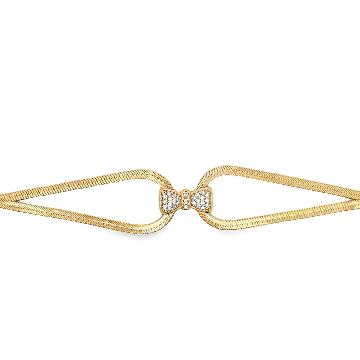 3mm Herringbone Snake Necklace with CZ Bowtie Charm (H254)(I282A)