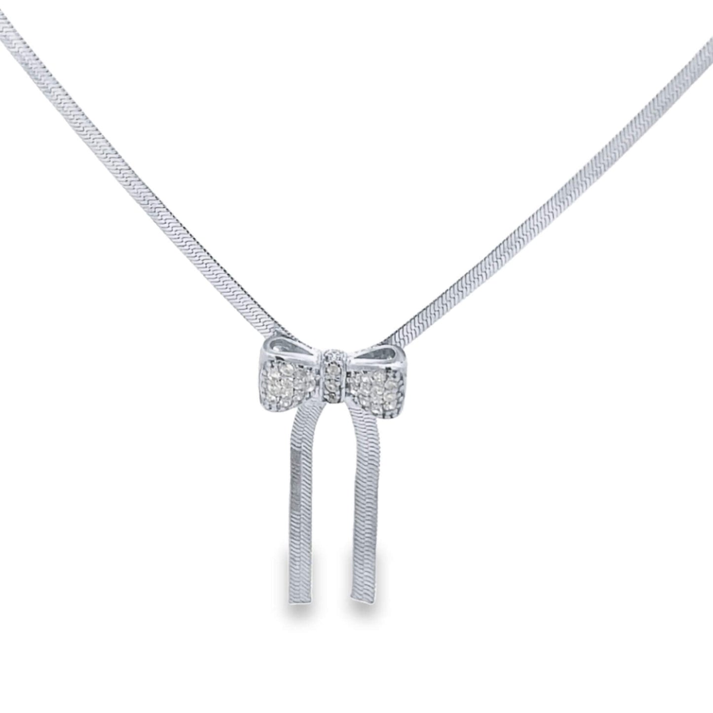 3mm Herringbone Snake Necklace with CZ Bowtie Charm (H254)(I282A)