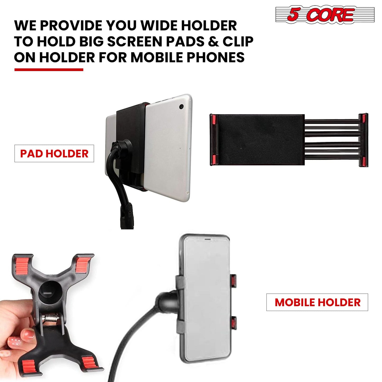 5 Core Tripod Mic Stand w Phone Holder Height Adjustable Microphone Mount Stands
