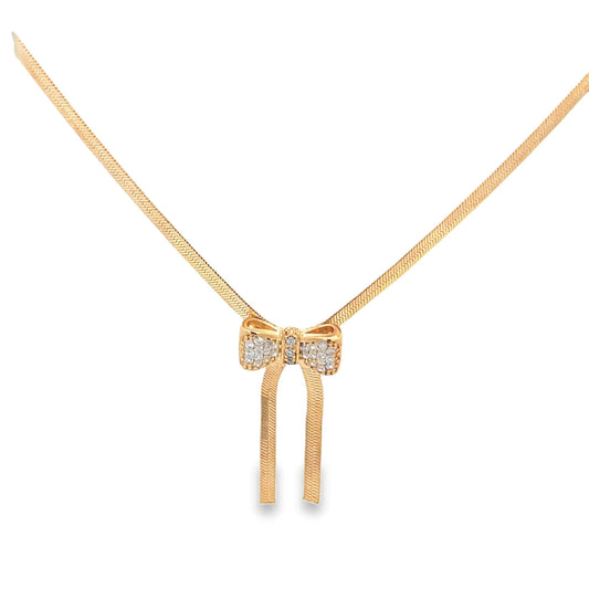3mm Herringbone Snake Necklace with CZ Bowtie Charm (H254)(I282A)