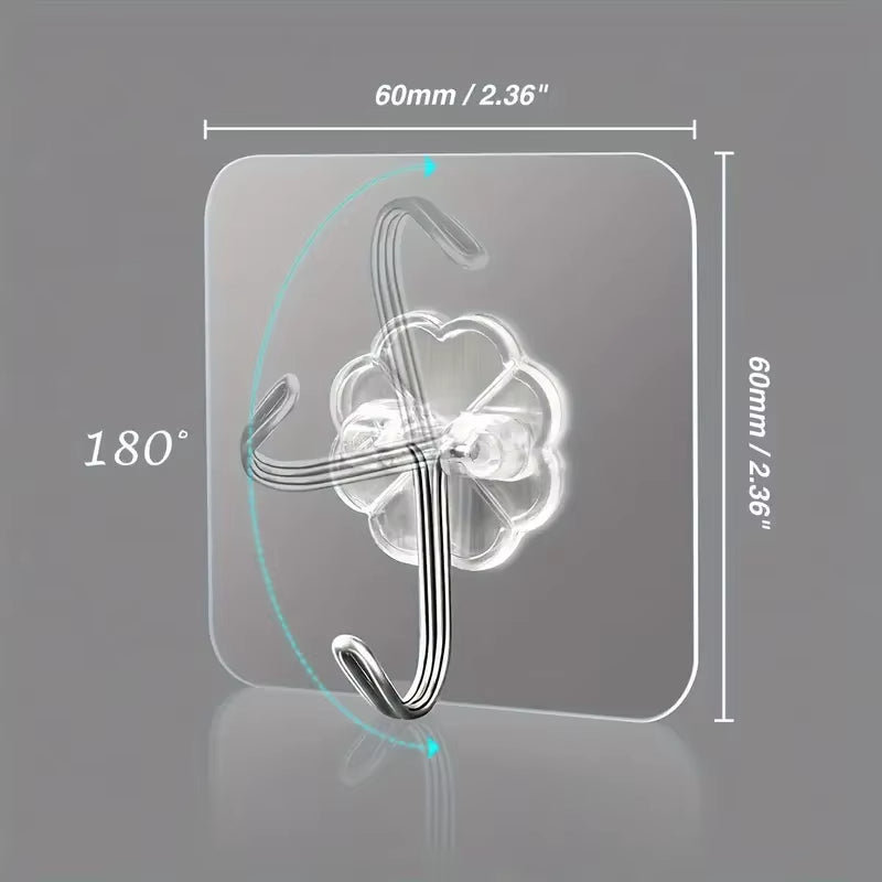 5/50pcs Transparent Stainless Steel Strong Self Adhesive Hooks Key Storage Hanger for Kitchen Bathroom Door Wall Multi-Function