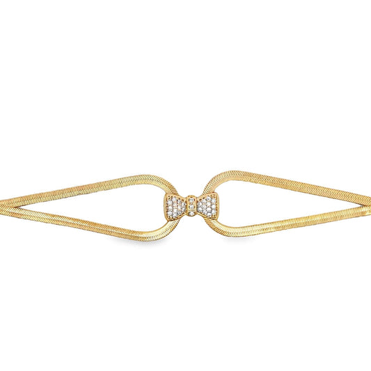 3mm Herringbone Snake Necklace with CZ Bowtie Charm (H254)(I282A)